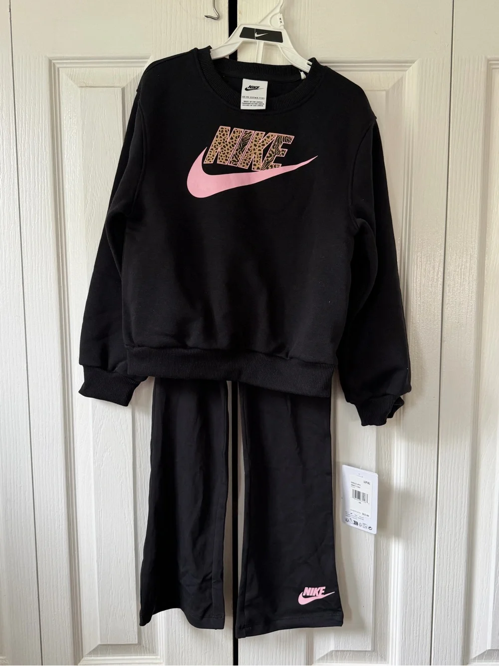 Nike Kids Black Sweatshirt & Jogger Set with Pink Swoosh